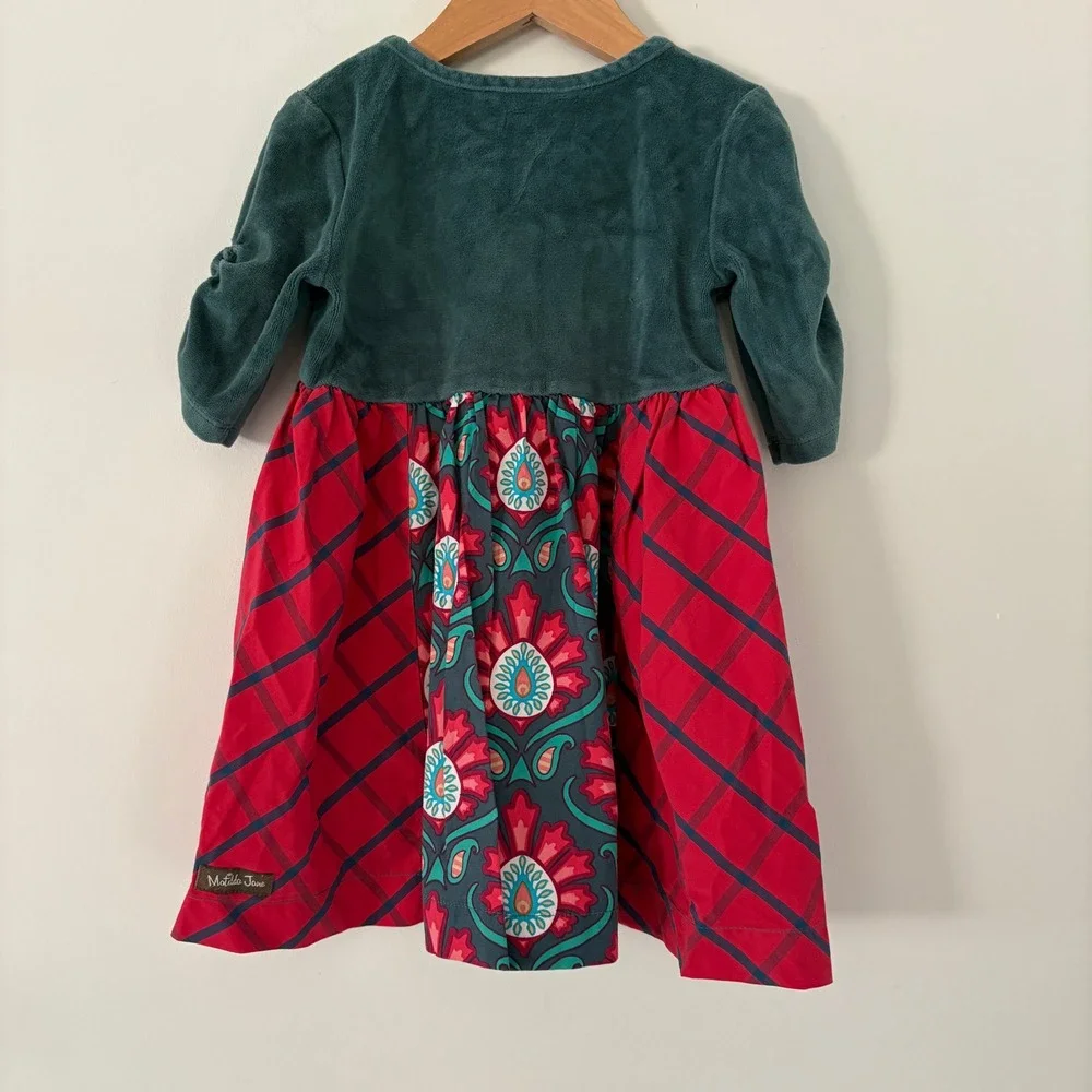 Matilda Jane Dress Girls‎ Size 4 Plaid Floral Green Velvet Top